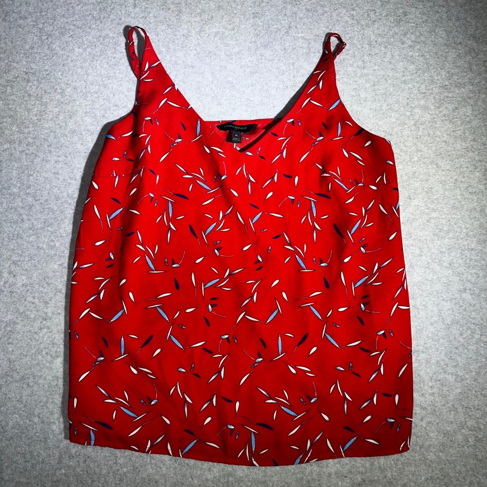 Banana Republic Womens Red Abstract Leaf Print V-Neck Cami Tank Top Size M